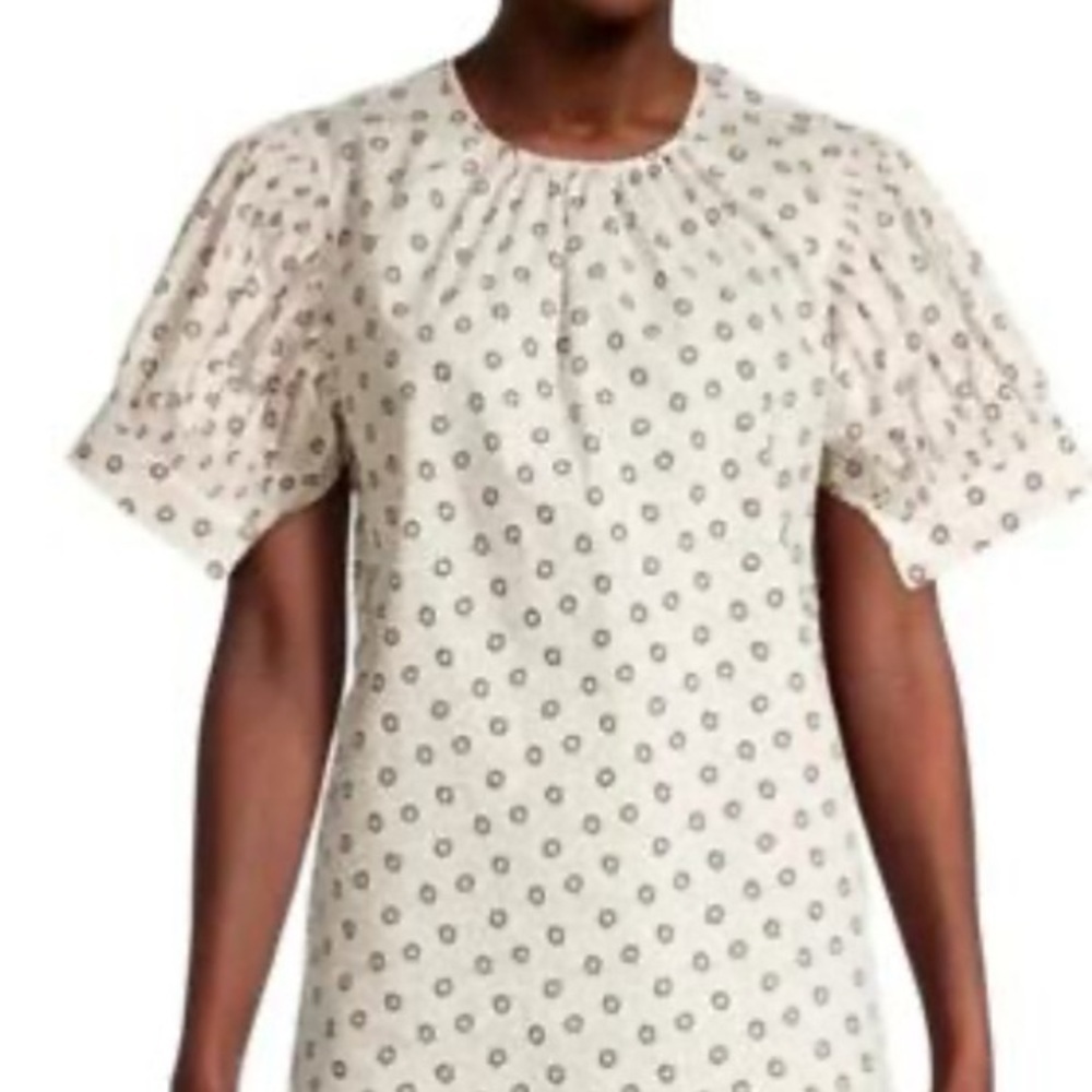 Rebecca Taylor White Purple Puff Sleeve Smocked Blouse